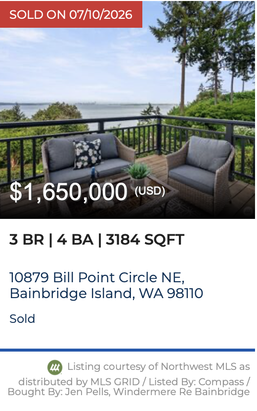 Bill Point Circle on Bainbridge Island, sold by Jen Pells of Windermere
